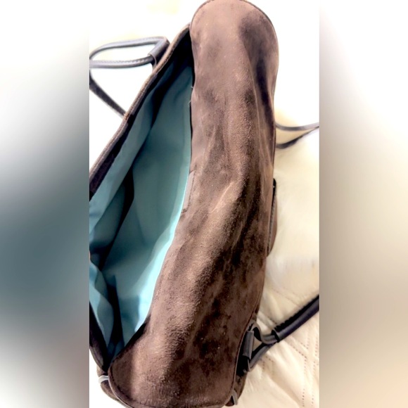 Cole Haan brown Suede Bag, 13” X 6” Blue interior, easy to clean!! Excellent bag - Picture 5 of 10